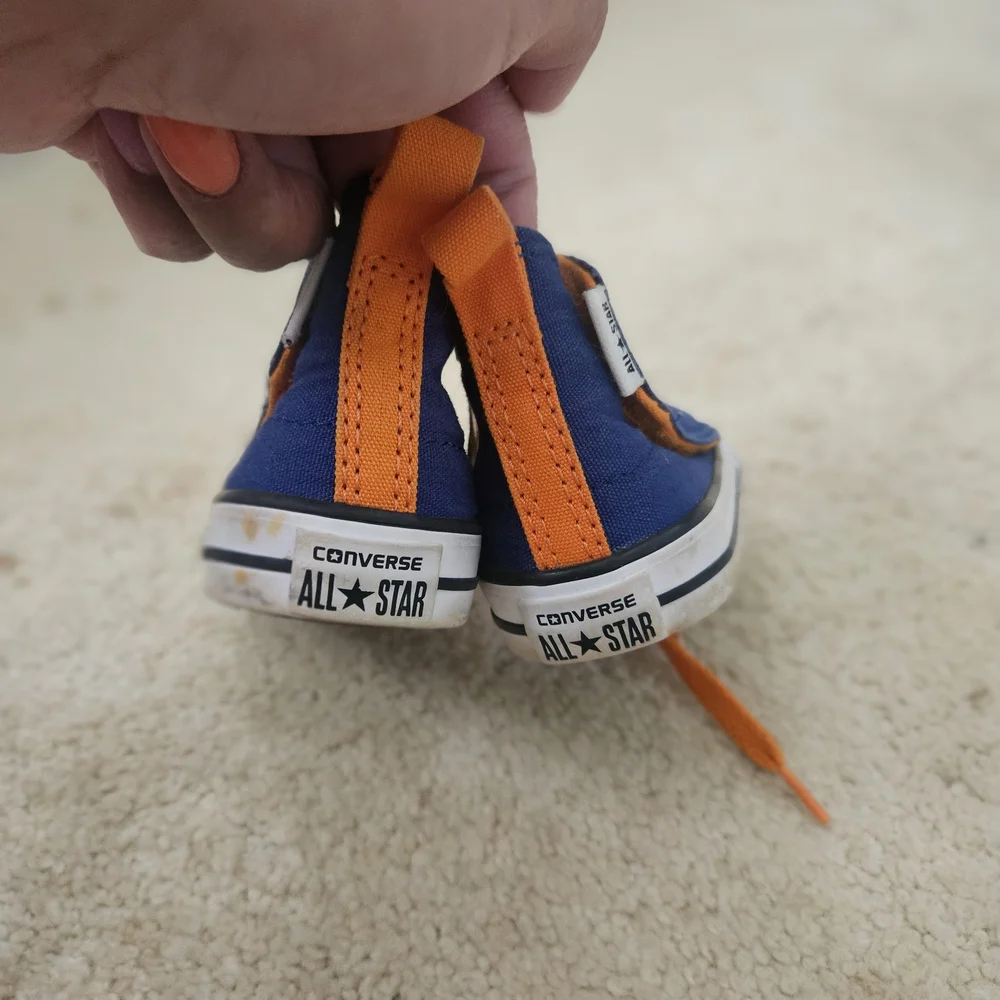 Converse Kids Navy Canvas High-Top Sneakers with Orange Laces
